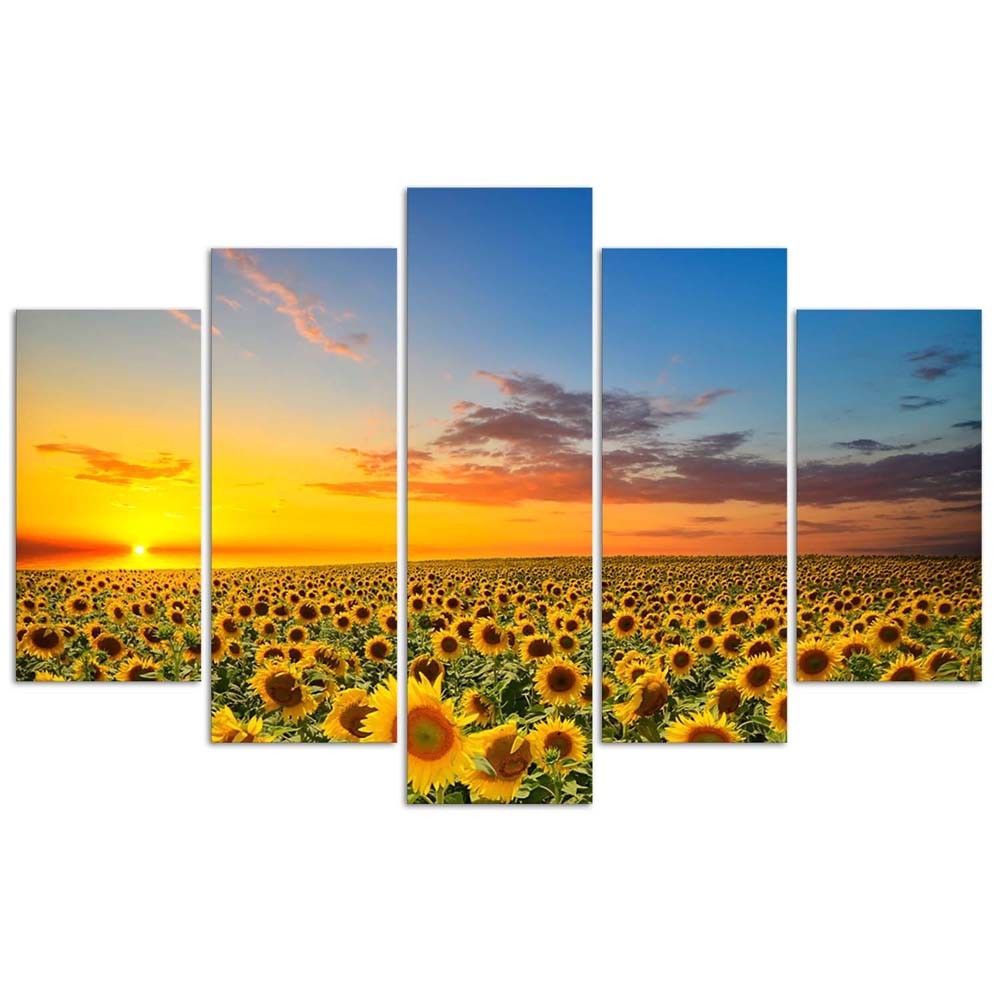 Ensemble de cinq cadres avec motif de tournesols au coucher du soleil feeby-02