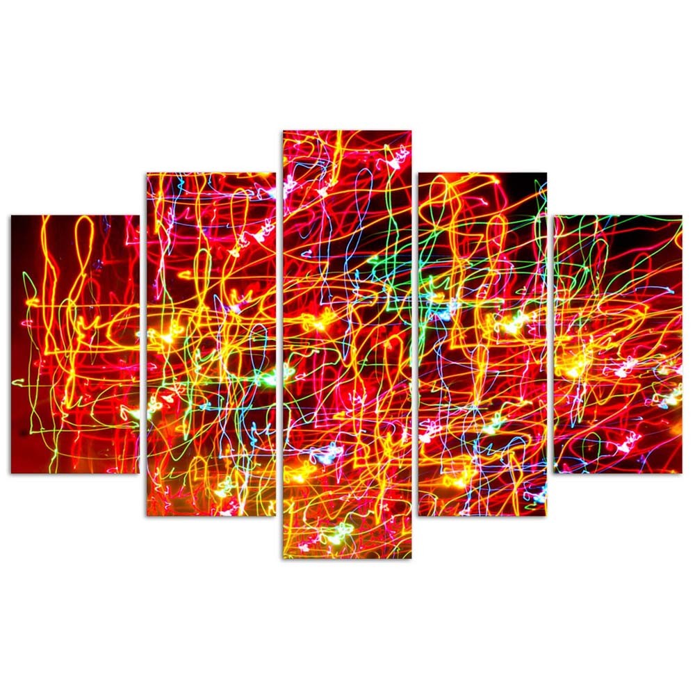 Ensemble de cinq cadres fabriqué en hdf motif lumières multicolores feeby-02