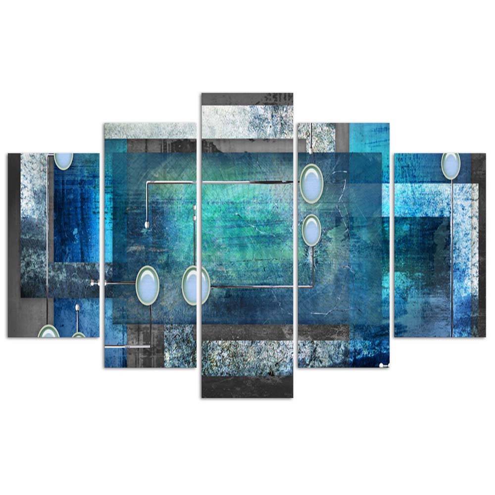 Ensemble de cinq cadres fabriqué en hdf motif composition bleue feeby-02