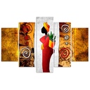 Cadre en hdf de cinq panneaux avec illustration de femme africaine imprimée sur papier multicolore feeby-02