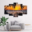 Cadre de cinq panneaux imprimés sur papier encadrement en hdf coucher de soleil sur la mer feeby-01