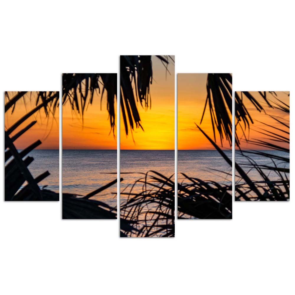 Cadre de cinq panneaux imprimés sur papier encadrement en hdf coucher de soleil sur la mer feeby-02