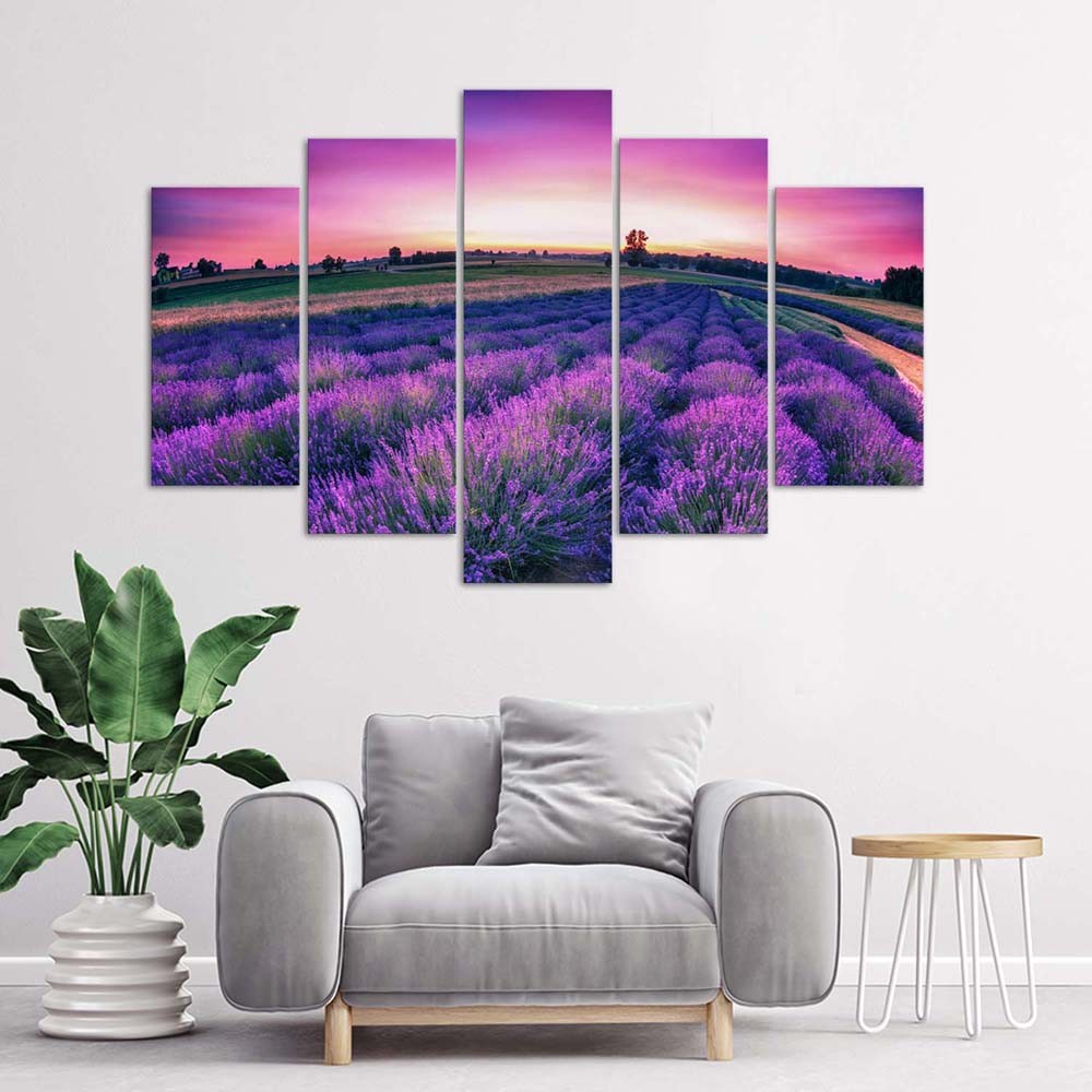 Cadre de paysage en mdf imprimé sur toile finition de couleur violette feeby-01