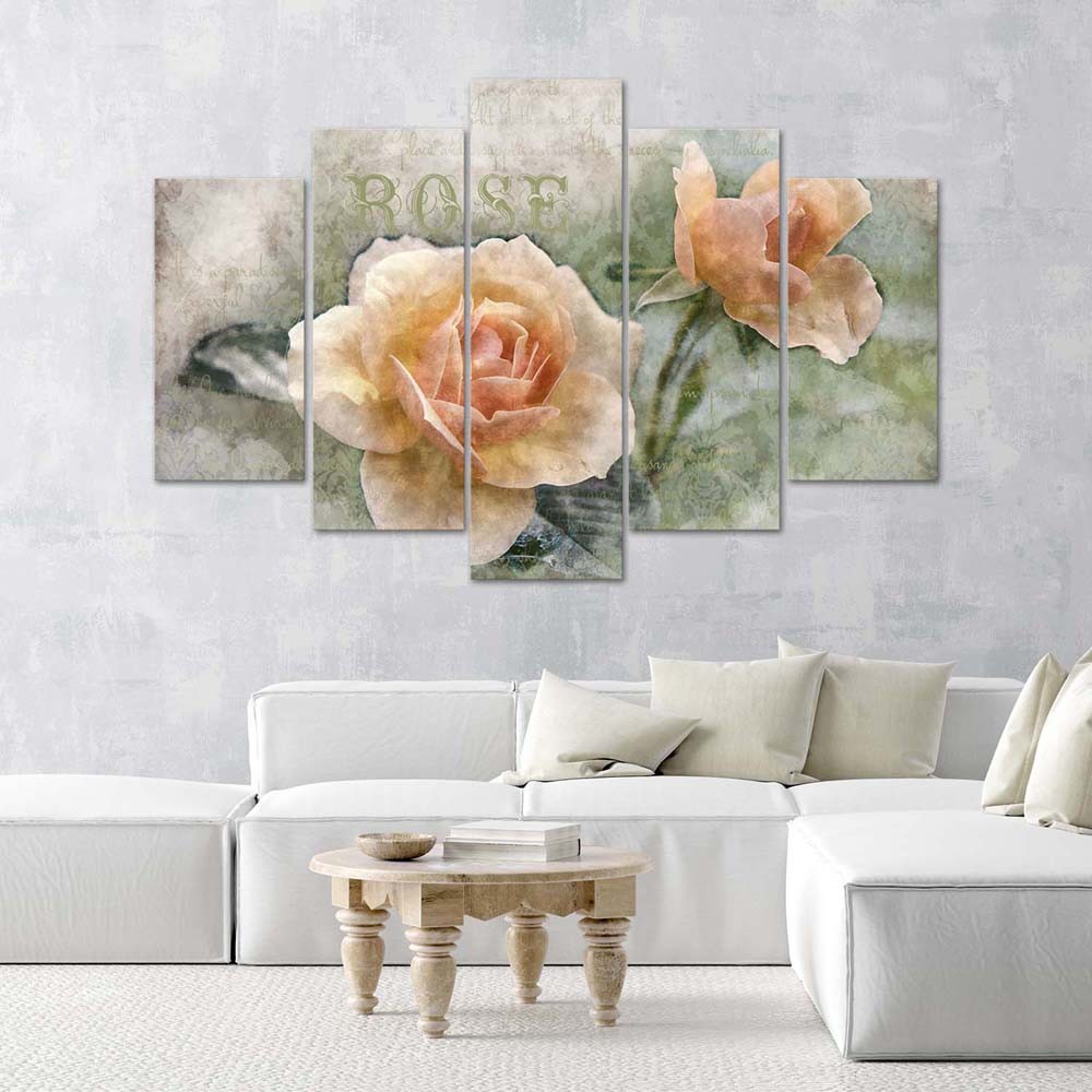 Cadre de fleurs décoratif en mdf solide imprimé sur toile finition de couleur orange feeby-01