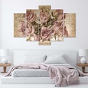 Cadre décoratif de roses en mdf solide imprimé sur toile finition de couleur beige feeby-01