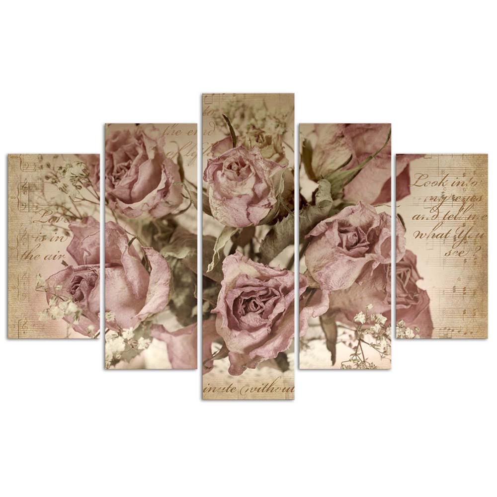 Cadre décoratif de roses en mdf solide imprimé sur toile finition de couleur beige feeby-02