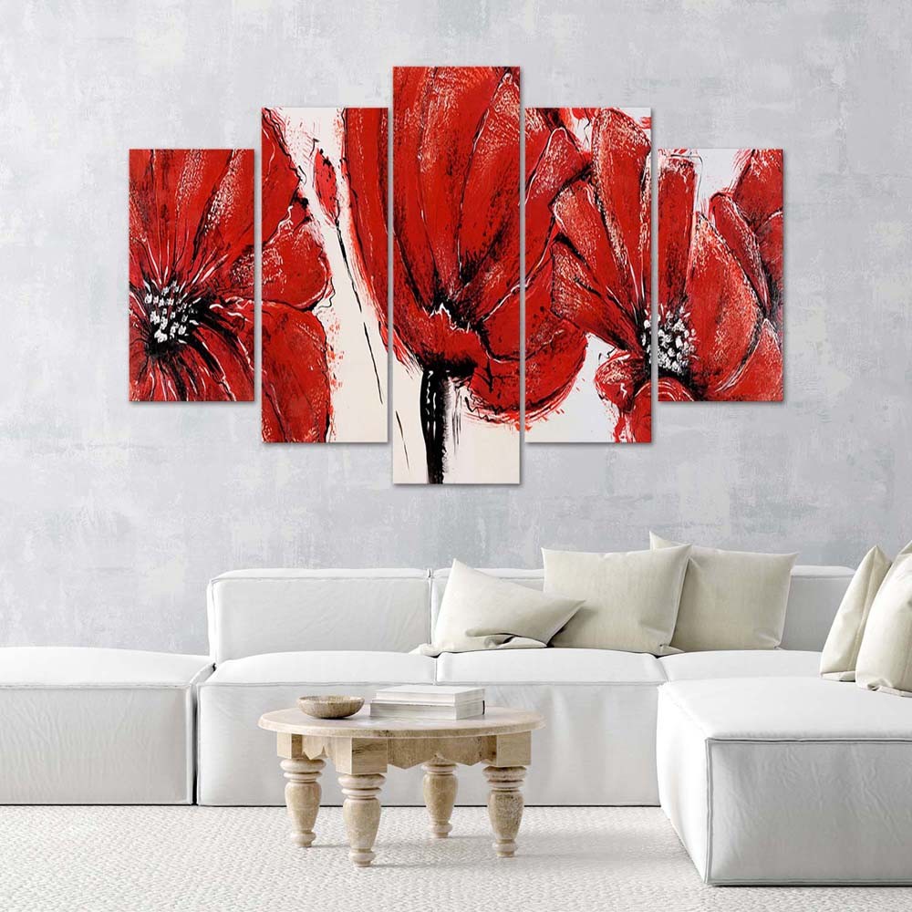 Cadre de fleurs en mdf solide imprimé sur toile finition de couleur rouge feeby-01