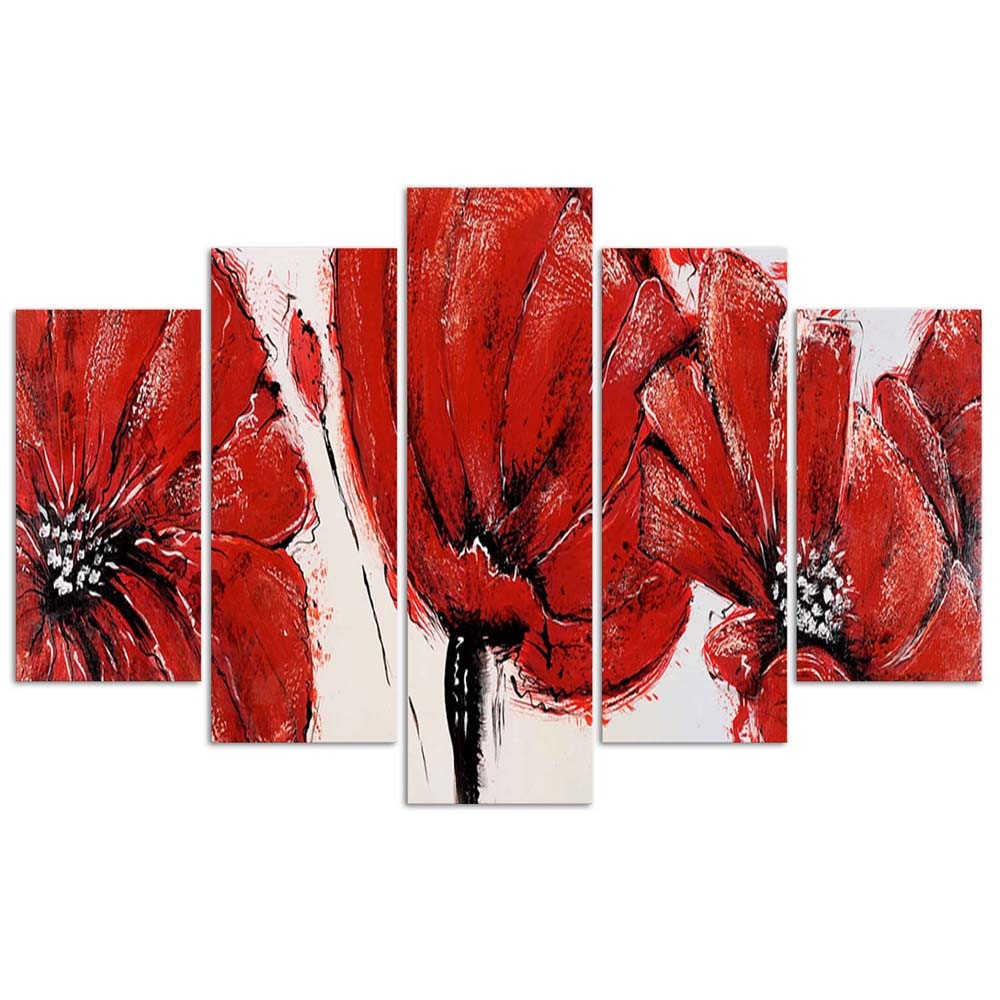 Cadre de fleurs en mdf solide imprimé sur toile finition de couleur rouge feeby-02