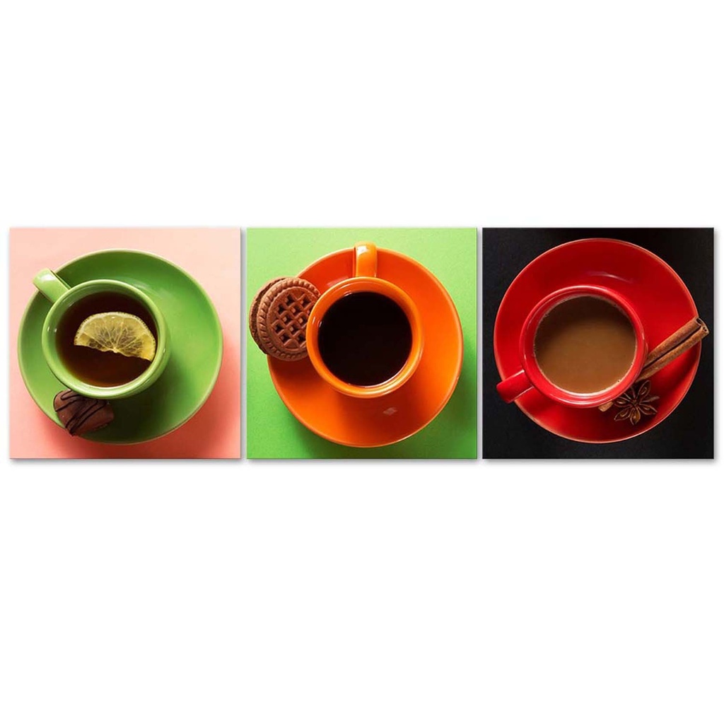 Ensemble de cadres décoratifs panneaux en toile et mdf avec image de tasses de café de couleurs feeby-02