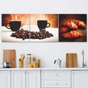 Ensemble de cadres décoratifs panneaux en toile et mdf avec image de café et croissants feeby-01