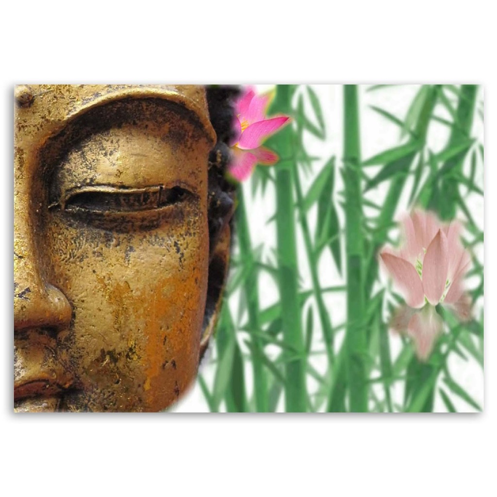 Cadre imprimé sur toile avec image bouddha et bambou fabriqué en mdf et toile feeby-02
