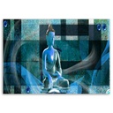 Cadre imprimé sur toile avec image de bouddha sur fond géométrique bleu fabriqué en mdf feeby-02