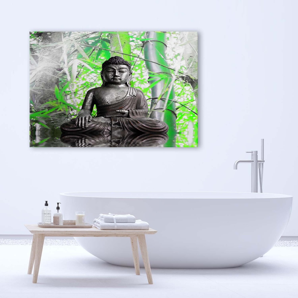 Cadre imprimé sur toile avec image de bouddha et de feuilles fabriqué en mdf feeby-01