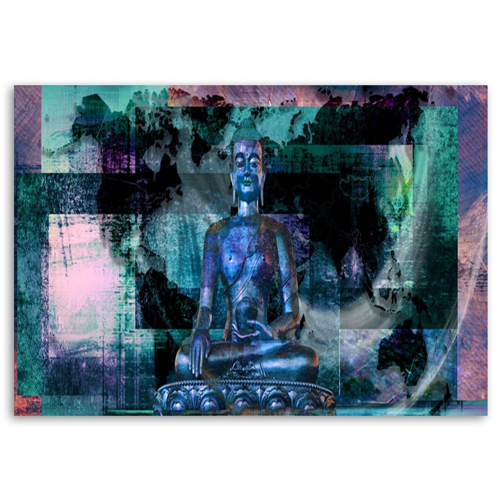 Cadre imprimé sur toile avec image de bouddha sur fond abstrait fabriqué en mdf et toile feeby-02
