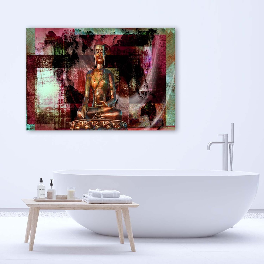 Cadre décoratif en hdf avec image de bouddha sur fond aux détails abstraits feeby-01