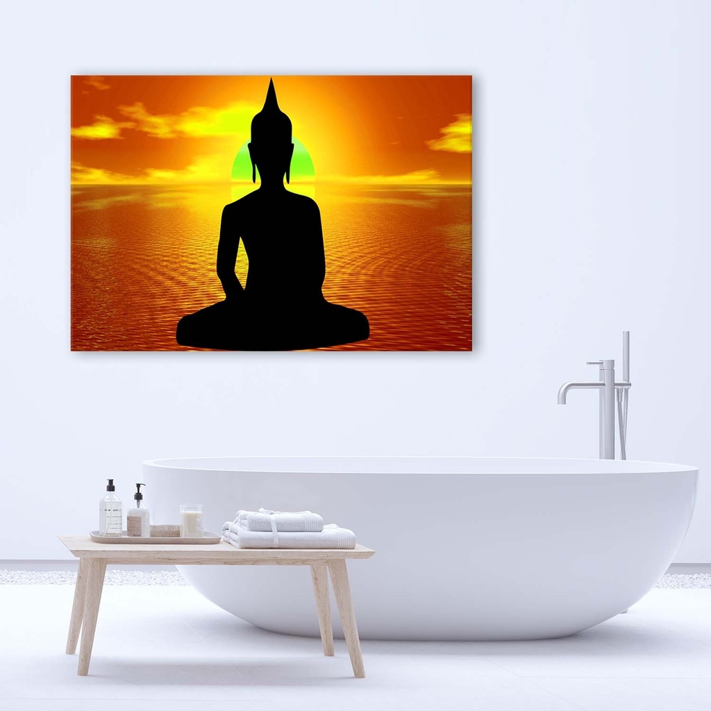 Cadre décoratif en hdf avec image de bouddha méditant au lever du soleil feeby-01