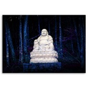 Cadre décoratif en hdf et papier satiné avec image de bouddha dans le bois de couleur bleue feeby-02