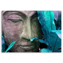 Cadre décoratif en hdf avec image de visage de bouddha avec une feuille verte feeby-02