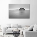 Cadre décoratif en mdf avec image de rocher sur la mer au coucher du soleil imprimée sur toile noir et blanc feeby-01