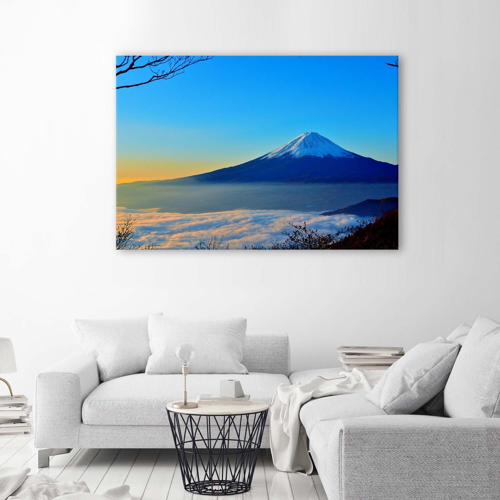 Cadre décoratif en hdf avec image du mont fuji imprimée sur papier satiné finition bleue feeby-01