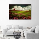 Cadre décoratif horizontal en hdf imprimé sur papier montagnes enneigées avec prairie colorée feeby-01