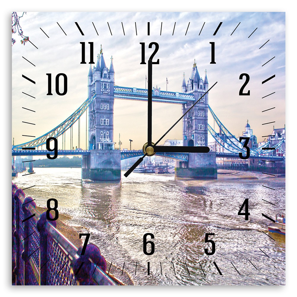 Horloge carrée murale avec papier imprimé avec du papier et cadre en hdf pont de londres feeby-02