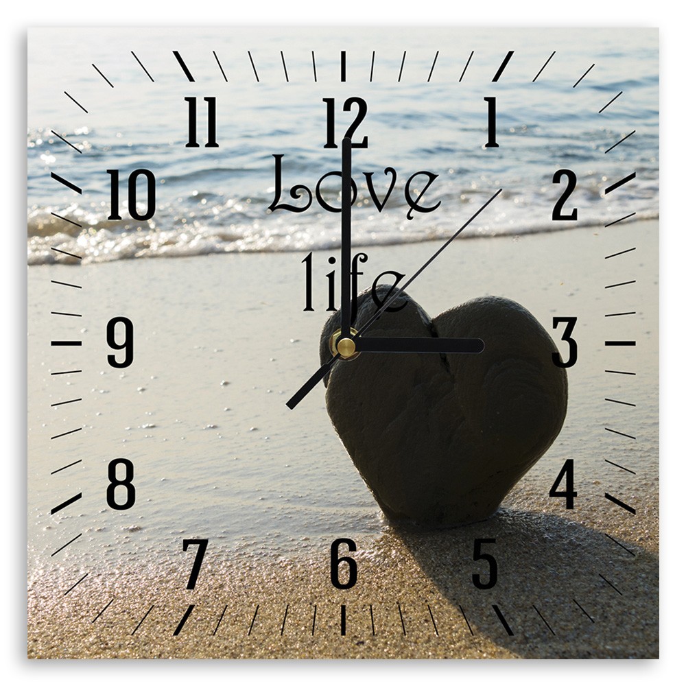 Horloge murale avec papier imprimé et cadre en hdf cœur sur la plage feeby-02