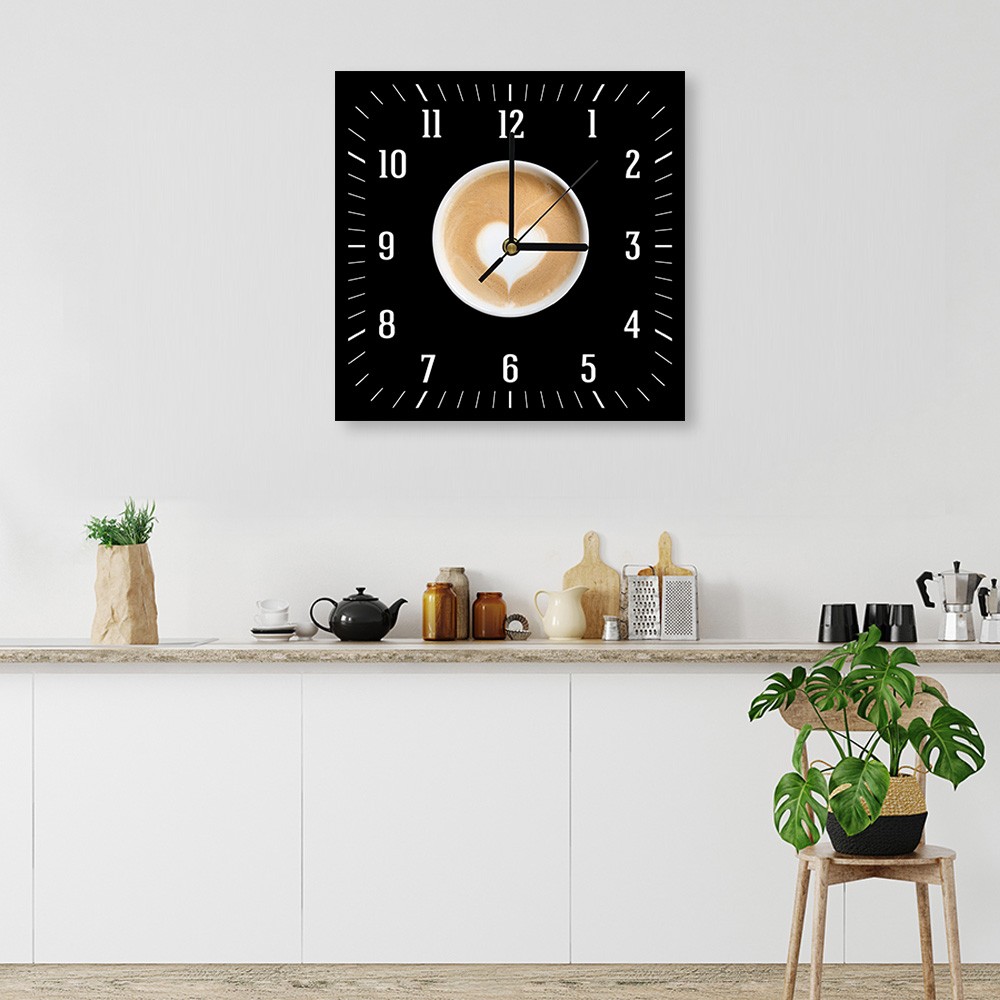 Horloge murale en panneau de fibres de bois classique avec une finition de couleur beige et noir feeby-01