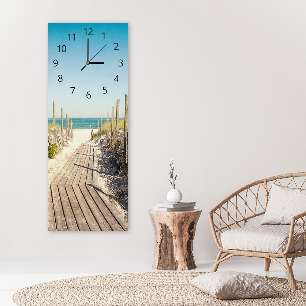 Horloge murale en panneau de fibres de bois et papier classique avec un dessin de plage feeby-01