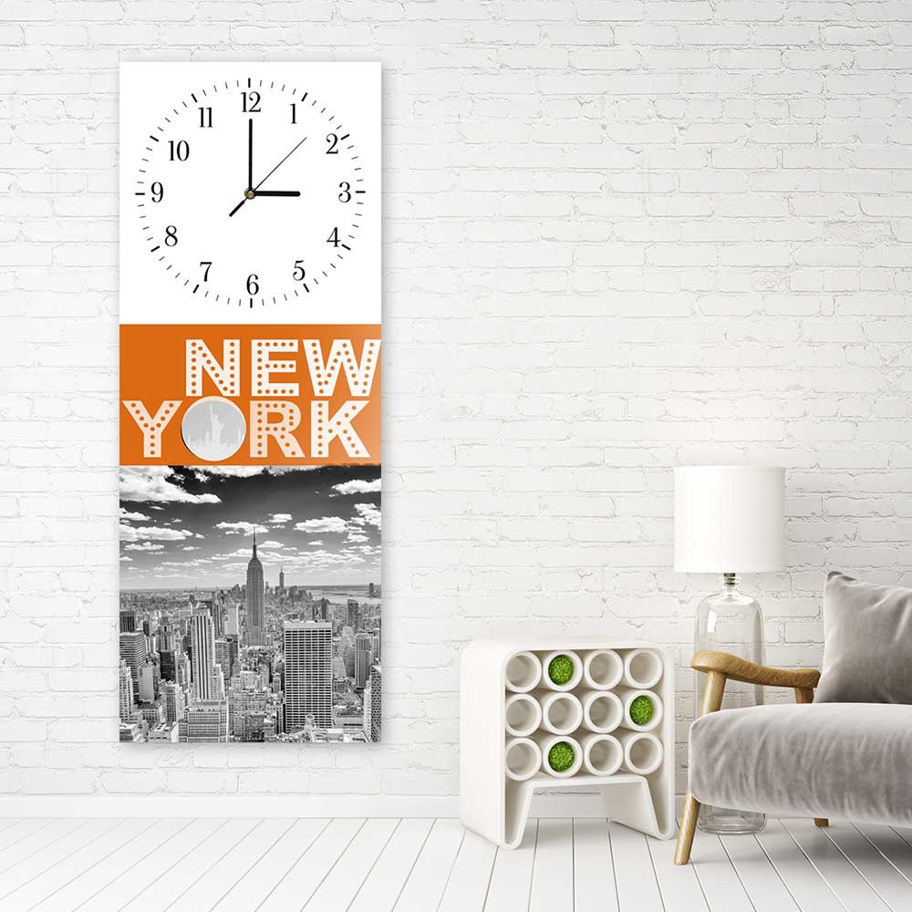 Horloge murale en panneau de fibres de bois et papier classique avec motif ville feeby-01