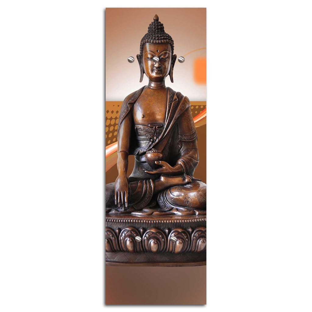 Porte-manteaux en panneau de fibres de bois et papier satiné avec dessin de bouddha marron feeby-02