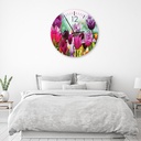 Horloge murale arrondie avec image décorative de tulipes colorées feeby-01