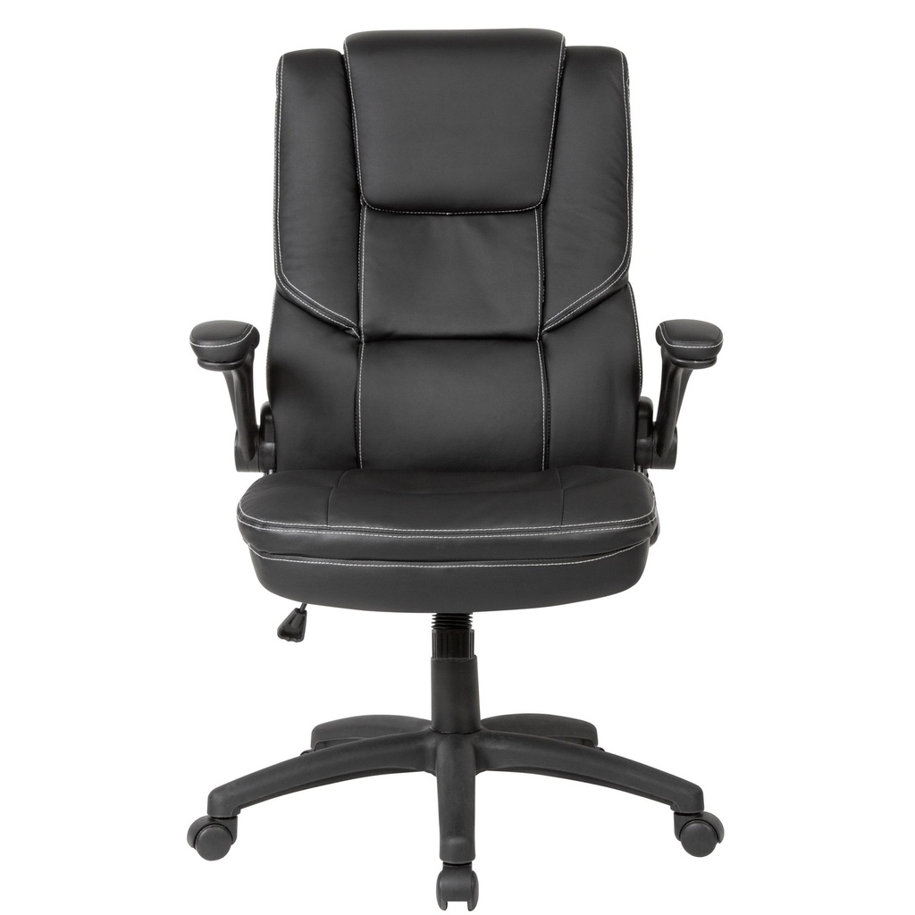 Chaise de bureau simili cuir noir, avec accoudoirs rabattables et dossier haut_01