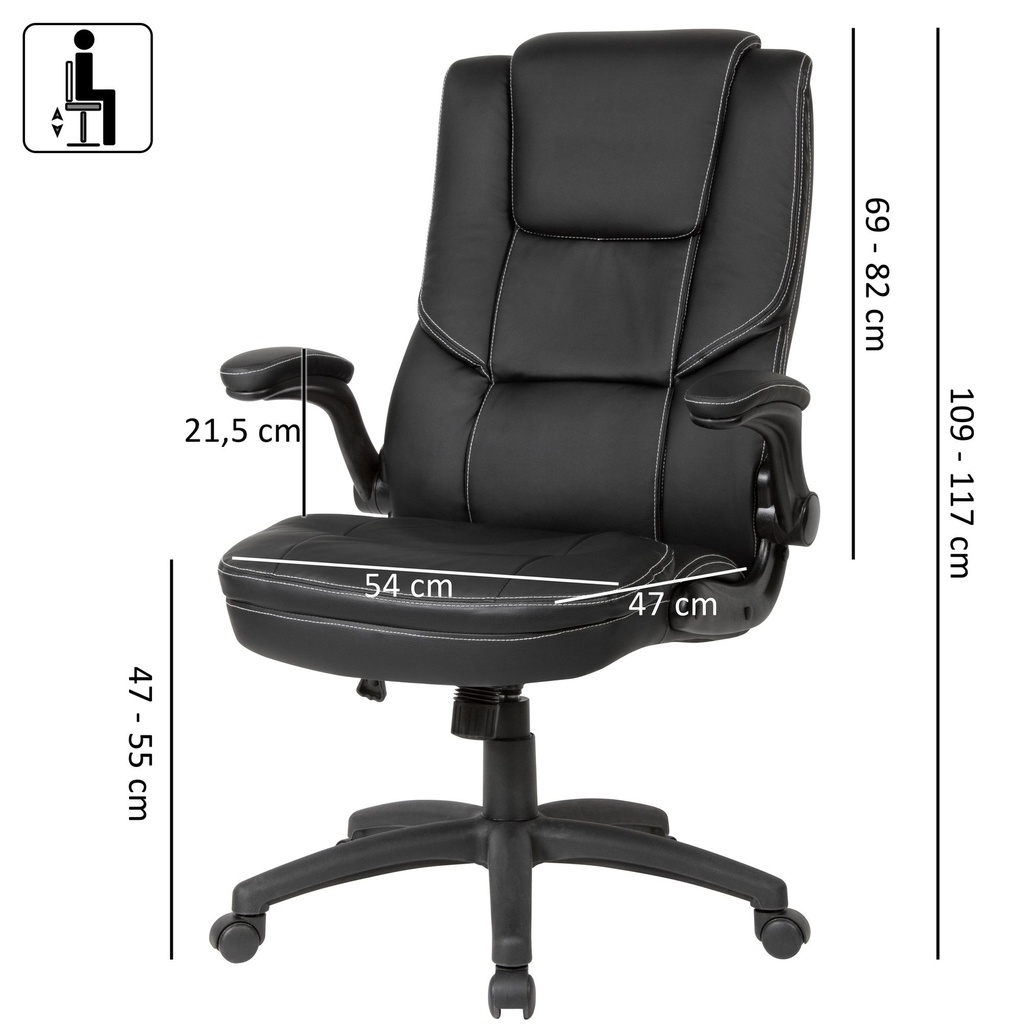 Chaise de bureau simili cuir noir, avec accoudoirs rabattables et dossier haut_02