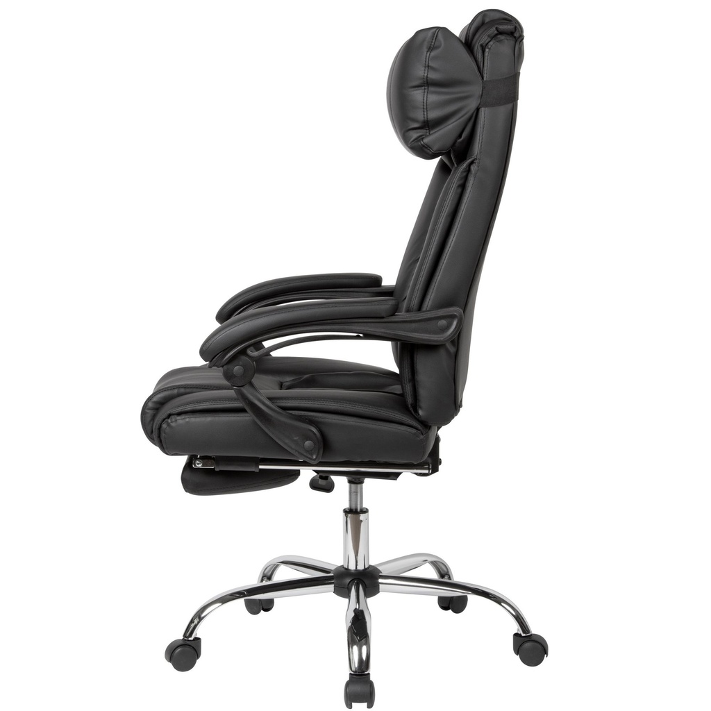 Housse de chaise de bureau simili cuir noir jusqu'à 110 kg avec repose-pieds extensible_03