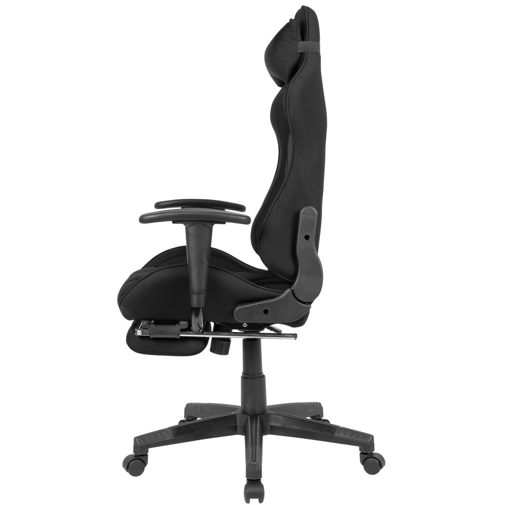 Housse de chaise de bureau gaming en tissu noir jusqu'à 120 kg avec dossier haut et repose-pieds extensible_03
