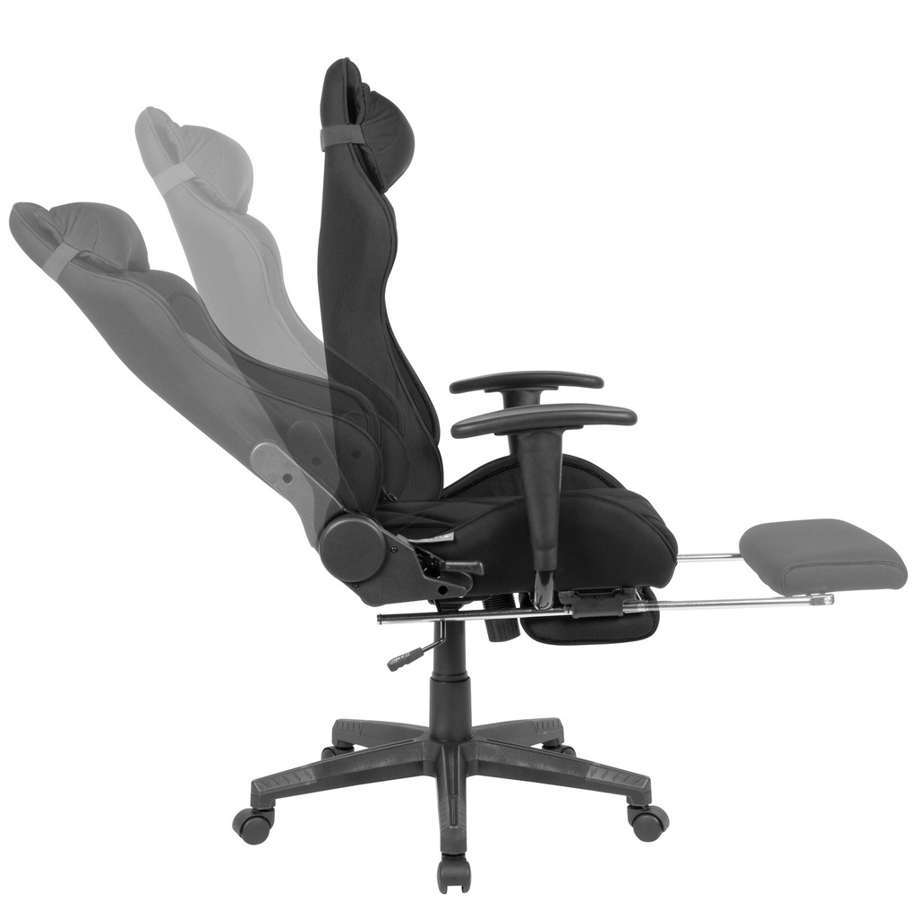 Housse de chaise de bureau gaming en tissu noir jusqu'à 120 kg avec dossier haut et repose-pieds extensible_05