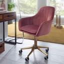Chaise de bureau velours rose, avec dossier, réglable en hauteur jusqu'à 120 kg, avec roulettes, pivotante_01