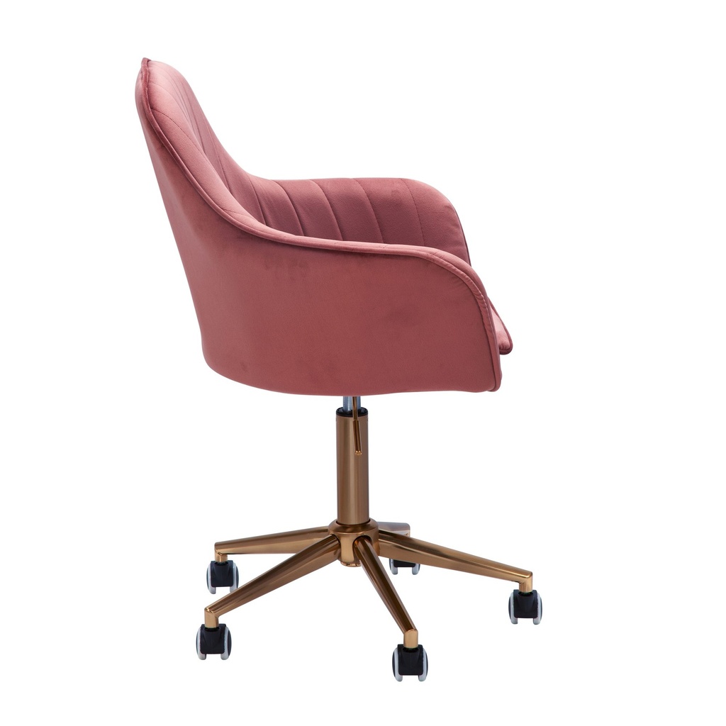 Chaise de bureau velours rose, avec dossier, réglable en hauteur jusqu'à 120 kg, avec roulettes, pivotante_06
