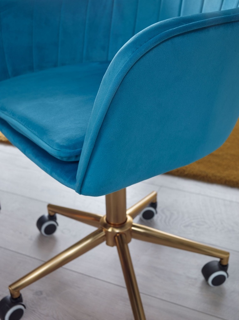 Chaise de bureau velours bleu, avec dossier, réglable en hauteur jusqu'à 120 kg, avec roulettes, rotative_05