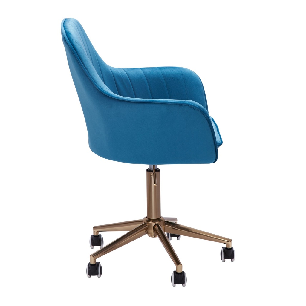 Chaise de bureau velours bleu, avec dossier, réglable en hauteur jusqu'à 120 kg, avec roulettes, rotative_07