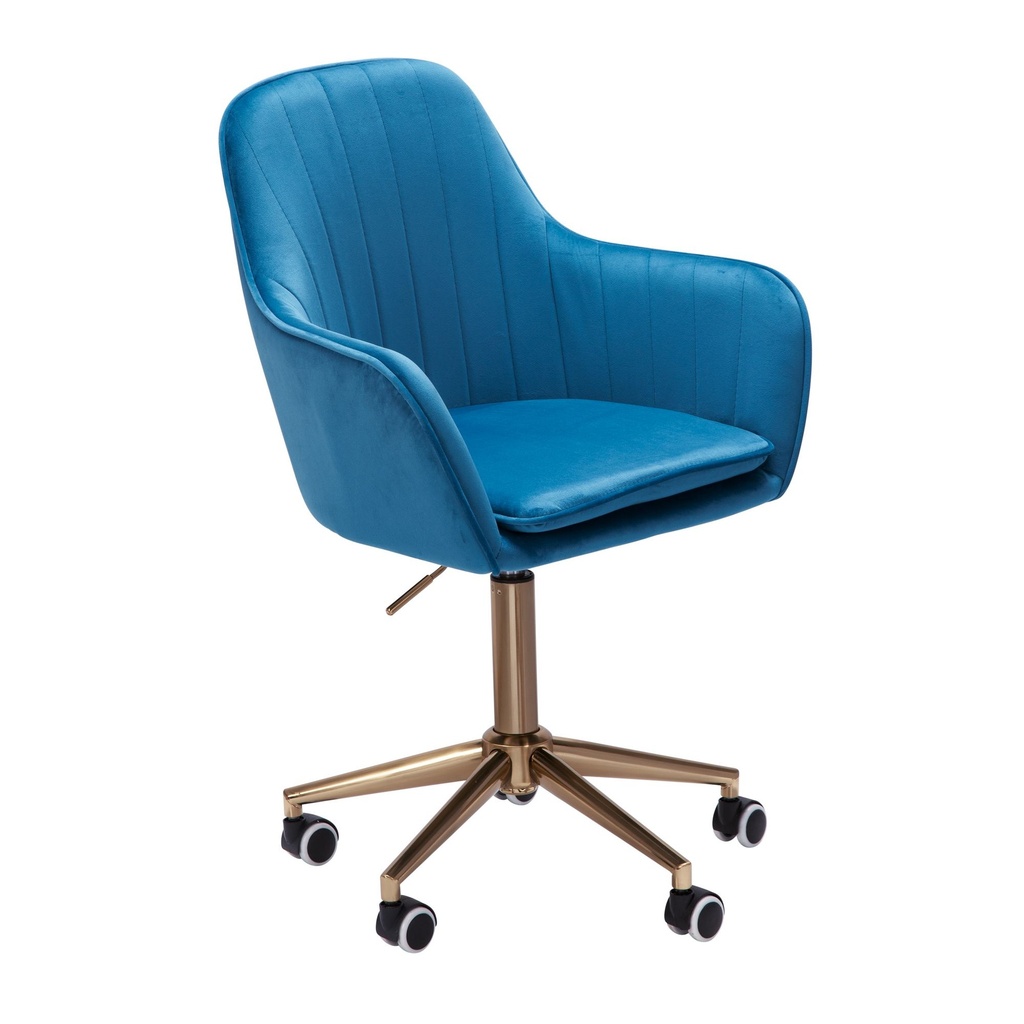 Chaise de bureau velours bleu, avec dossier, réglable en hauteur jusqu'à 120 kg, avec roulettes, rotative_09