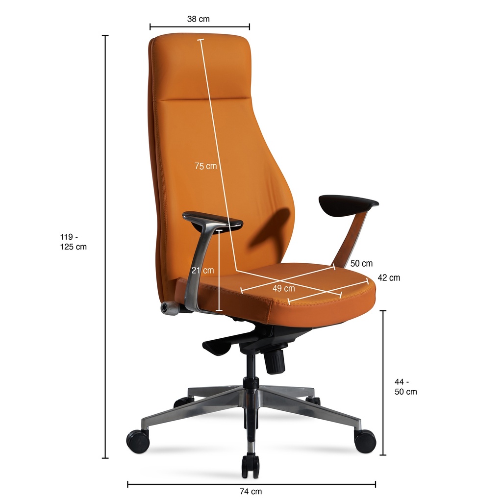 Chaise de bureau avec revêtement en cuir artificiel, caramel, jusqu'à 120 kg, fauteuil de direction, réglable en hauteur, ergonomique avec accoudoirs et dossier haut, fonction bascule_03