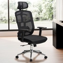 Chaise de bureau housse en maille noire, jusqu'à 120 kg avec appui-tête, réglable en hauteur avec support lombaire, ergonomique avec fonction bascule_01