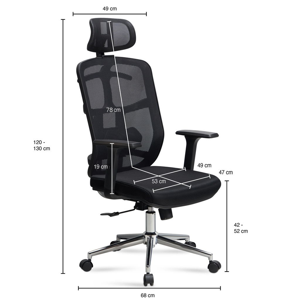 Chaise de bureau housse en maille noire, jusqu'à 120 kg avec appui-tête, réglable en hauteur avec support lombaire, ergonomique avec fonction bascule_03