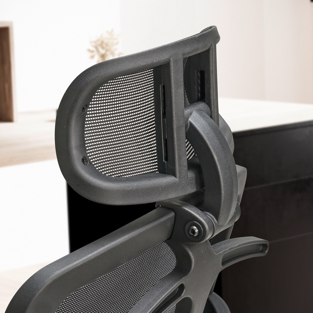 Chaise de bureau housse en maille noire, jusqu'à 120 kg avec appui-tête, réglable en hauteur avec support lombaire, ergonomique avec fonction bascule_05