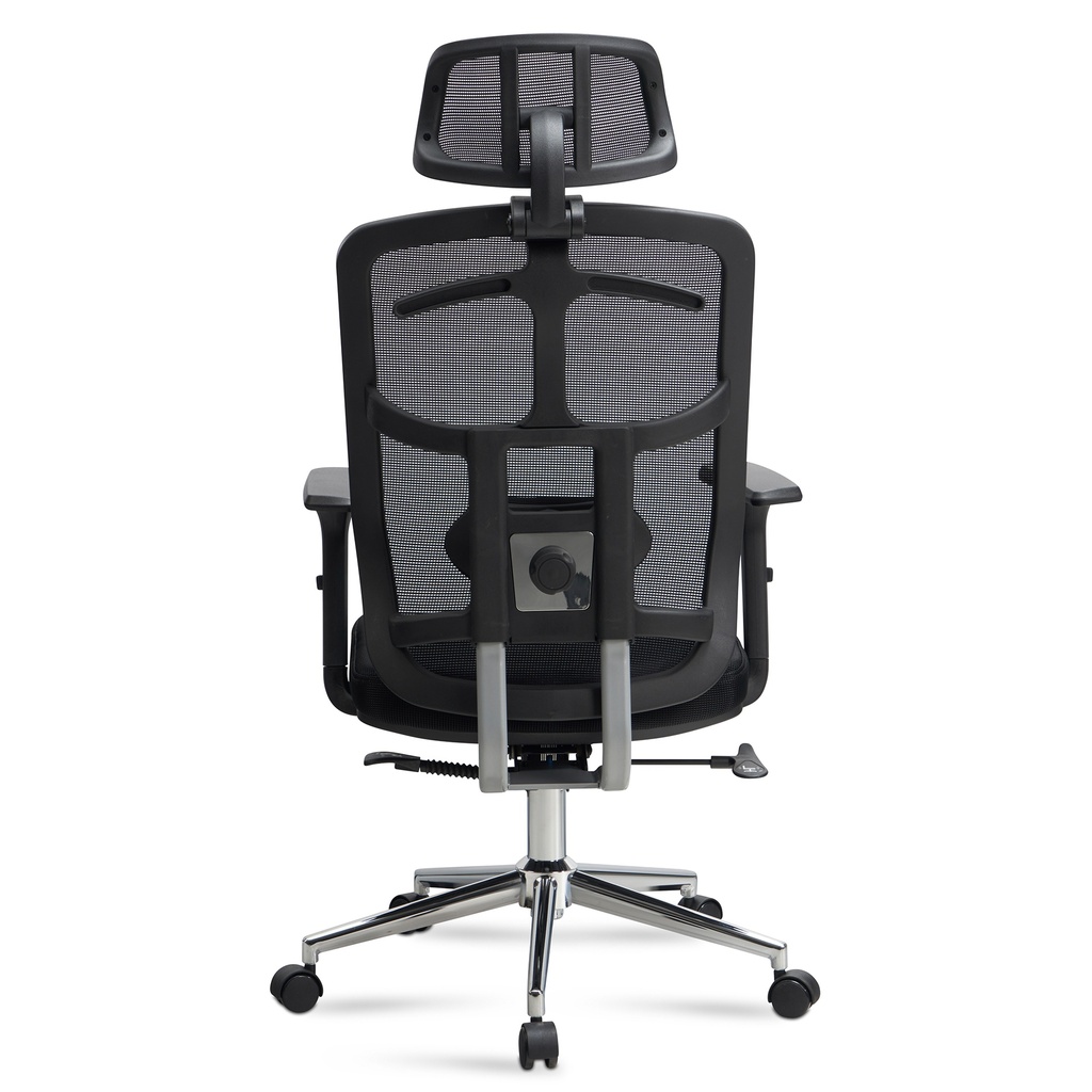Chaise de bureau housse en maille noire, jusqu'à 120 kg avec appui-tête, réglable en hauteur avec support lombaire, ergonomique avec fonction bascule_08
