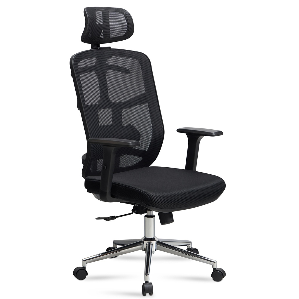 Chaise de bureau housse en maille noire, jusqu'à 120 kg avec appui-tête, réglable en hauteur avec support lombaire, ergonomique avec fonction bascule_09