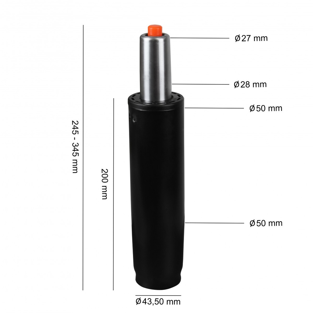 Vérin à gaz métal noir jusqu'à 180 kg 245 - 345 mm_01