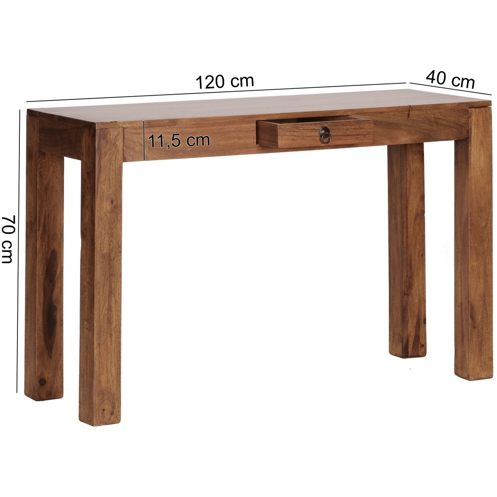 Table console MUMBAI console en bois massif de Sesham avec 1 tiroir 120 x 40 cm style maison de campagne_03